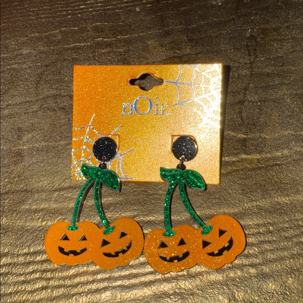 Halloween cherry pumpkin jack-o-lantern dangling acrylic earrings